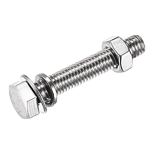 Image of uxcell M8 x 45mm Hex Head Screws Bolts, Nuts, Flat & Lock Washers Kits, 304 Stainless Steel Fully Thread Hexagon Bolts 4 Sets