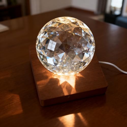 Image of Wooden LED Light Base Display Lighted Base for Crystals - Brown Square Wood Display Lighted Bases Pedestal Stand for Room Office Home Decor