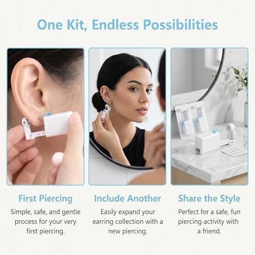 SYNTHORA Disposable Ear Piercing Kit 2PCS, Self Ear Piercing Gun with Preloaded 316L Stainless Steel CZ Ear Studs, Safe Easy Painless Ear Piercing Tool for Home or Salon Use - 2