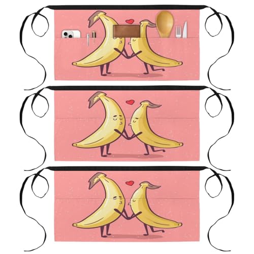 Tablier court 3 poches Lover Banana lot de 3 demi-tabliers pour le nettoyage et la maison