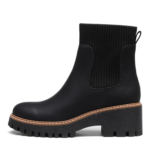 TYNDALL Women's Platform Chelsea Boots Fashion Shoes Meets Comfort Elastic Detail Ankle Heel Lug Sole Chunky Booties2