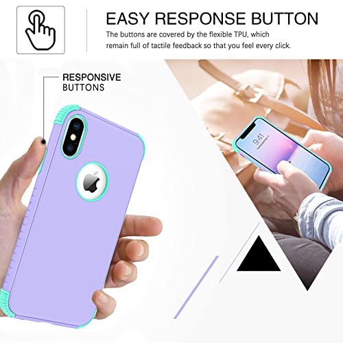 Bentoben Iphone Xs Max Case, Phone Case Iphone Xs Max, Heavy Duty 2 In 1 Full Body Rugged Shockproof Protection Hybrid Hard Pc Bumper Drop Protective Girls Women Boys Iphone Xsmax Covers, Purple/Mint #TOP3