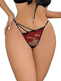 Milumia Women Sexy G String Cut Out Panties Embroidery Lace Thongs Underwear Black and Red Large