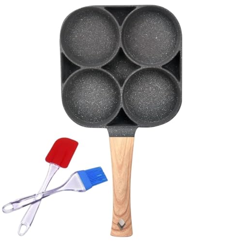 4-Hole Non-Stick Frying Pan with Wooden Handle – Ceramic Coated I...