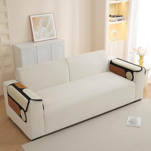 Image of HOKIPO 'Moderna Curves' All Season Anti-Slip Sofa Armrest Cover, 1 Pair, Oyster Beige (NEW-AR-6120-BGE*2)