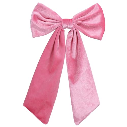 6.5 Inch Velvet Hair Bow Clip Classic Bowknot Ponytail Holder Long Velvet Ribbon Barrette Hair Accessories for Women Girls Hot Pink