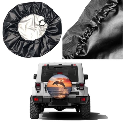 Image of Delerain Beautiful Dolphin Spare Tire Covers for RV Trailer SUV Truck and Many Vehicle, Wheel Covers Sun Protector Waterproof, (14 Inch for Diameter 23 inch-27 inch)