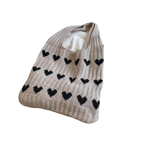 Knitted Tote Bag Love Heart Graphic Fashion Woven Shoulder Bag Aesthetic Crochet Bag for Women for Café, Beach