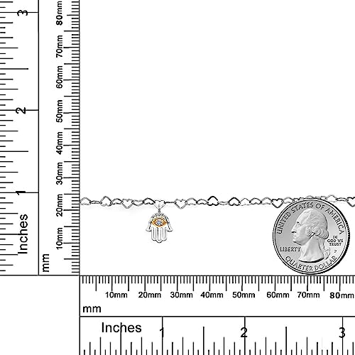 Gem Stone King Made In Italy 925 Silver and 10K Yellow Gold Heart Chain Bracelet For Women with Fortune Charms Set with Lab Grown Diamond and Moissanite | 7.5 Inches3