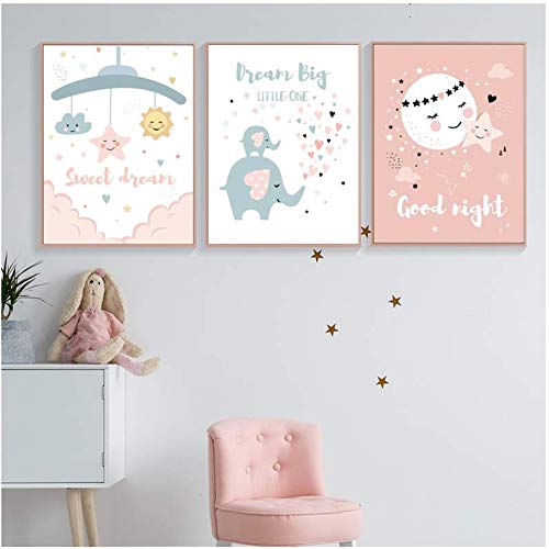 Affiches et gravures éléphant lune toile peinture bébé 50x70