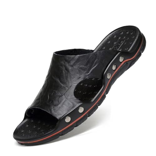 Mens Slide Sandals Open Toe Non-Slip Comfortable Slide Sandals Men Leather House Slippers Summer Lightweight
