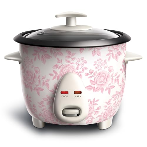 Image of COOK WITH COLOR 6 Cup Rice Cooker 300W - Effortless Cooking and Perfectly, Cooks 3 Cups of Raw Rice for 6 Cups of Cooked Rice, Floral Pink