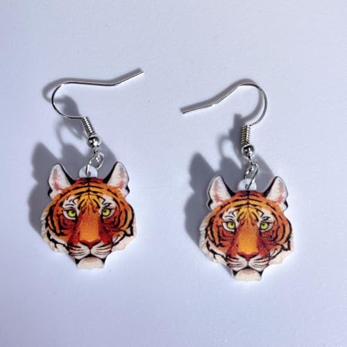 Fashion Tiger Head Dangle Hook Earrings Acrylic Leopard Animal Drop Dangling Fake Huggie Hoops Earring Personalized Jewelry Gifts for Women Girls Bff4