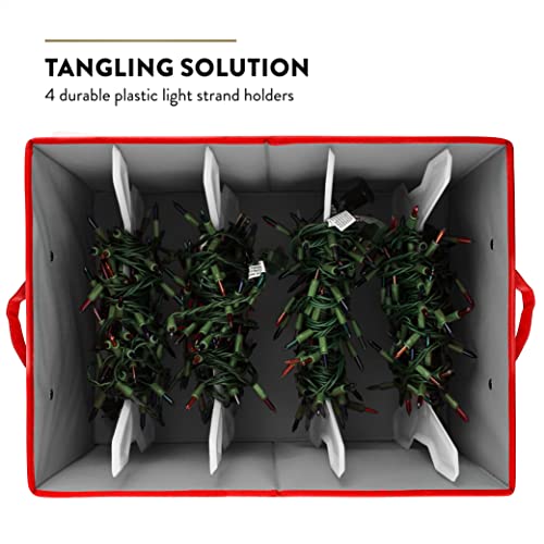 Zober Christmas Snowylane Light Storage Box - Premium 600D Oxford, With 4 Plastic Light Storage Wraps, To Store Up To 800 Holiday Christmas Lights Bulbs, Reinforced Stitched Handles #TOP2