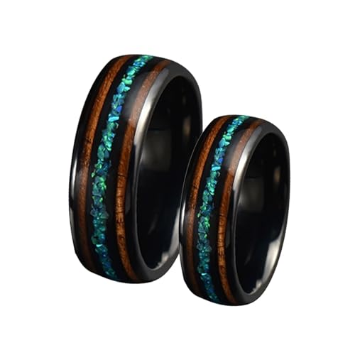 Bague fiancaille couple tungstène noir alliance homme femme avec opale bleue