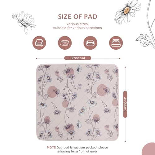 Image of IEUUMLER Washable Pee Pads for Dogs, 2 Pack Non-Slip & Waterproof Pack Whelping Pad, Reusable Washable Puppy Potty Training Pad with Fast Absorbent for Playpen EU007 (Pink Daisy, 34 inchX36 inch-2pcs)