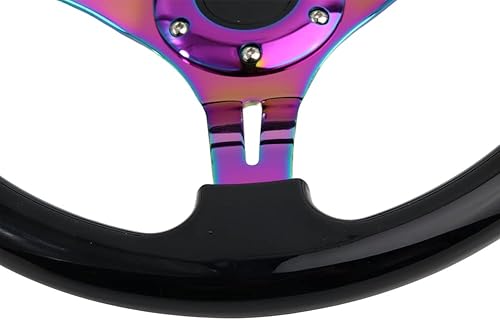 Vista 5 de Volante de Carreras de Coche de 6 Pernos Marco de Radios Neo Cromado Arcoíris Volante Universal de Posventa Compatible con Coche y Juego