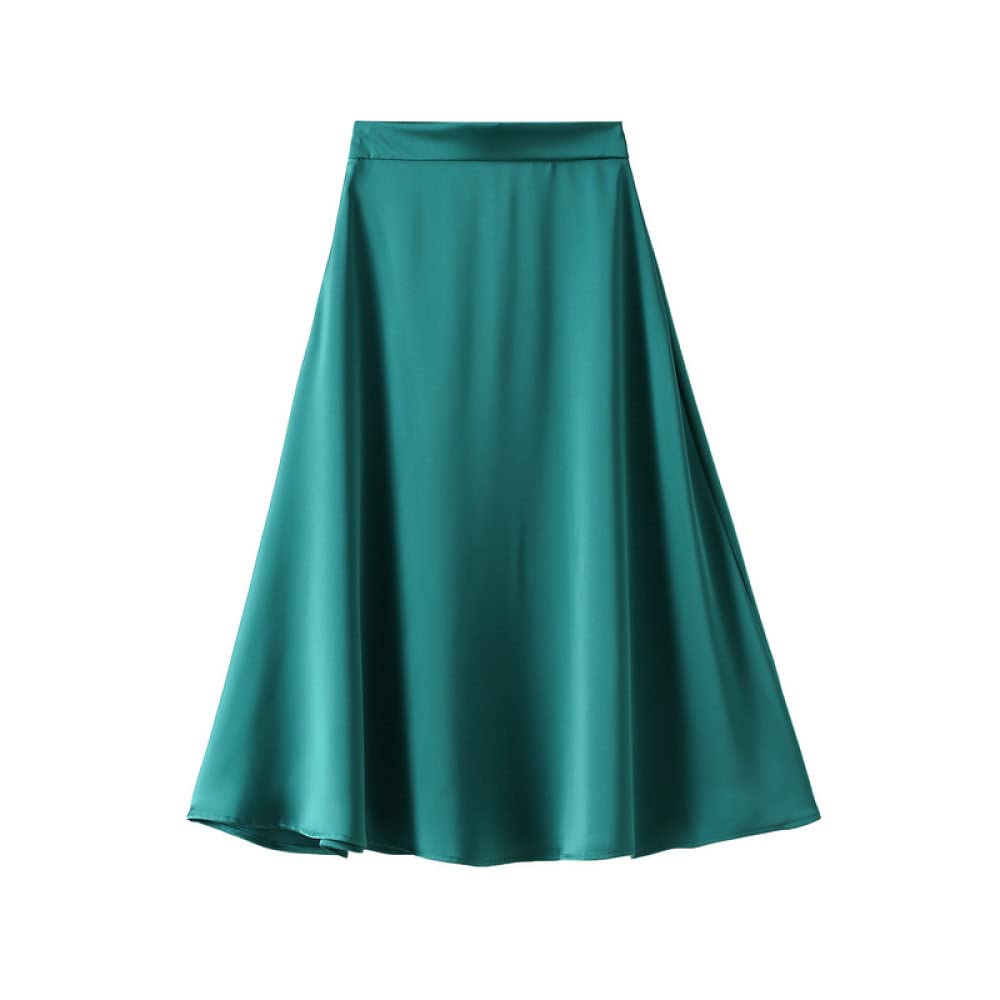 Gonne Da Donna,Gonna Longuette Da Donna Gonna A Trapezio A Vita Alta In Raso Verde Scuro Cerniera Alla Moda Gonne Lunghe Eleganti Con Volant Increspato Flusso In Tinta Unita Per Ragazze Signore,Xl