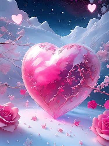 Peinture Diamant 5D Kit Complet Coeur Rose 90x110cm Broderie Point de Croix pour Décoration Murale