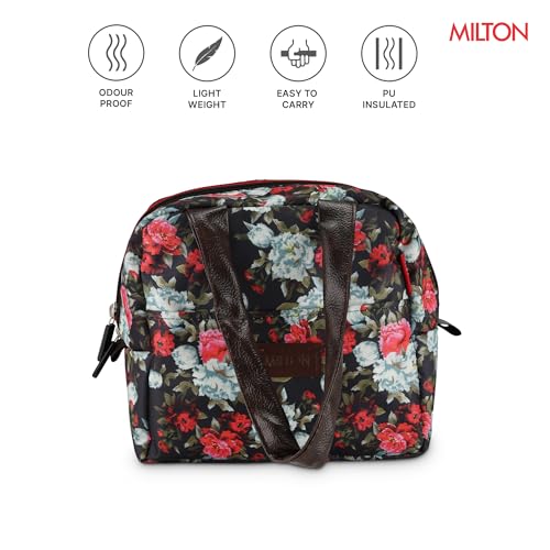 Image of MILTON Floral Lunch Bag I Design Tiffin Bag for Office for Men, Women I Eco Friendly, Spacious, Durable I 2.5 L I Black