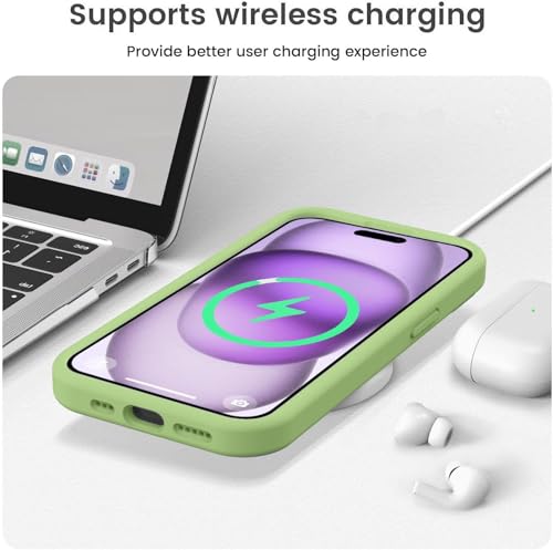 Image of Elzzi Square Candy Liquid Silicone iPhone Case Cover Compatible for iPhone 13, All Cube Series with Microfiber Lining Compatible iPhone 13 (6.1 inch) - Matcha Green