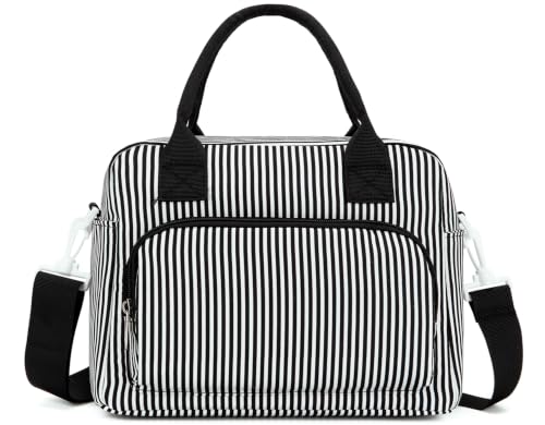 GASSDA Lunch Box for Women Insulated Lunch Bag Women Adult Cute Lunch Bags Reusable Lunchbox Cooler Tote Bag for Work Picnic (Black and white stripes)