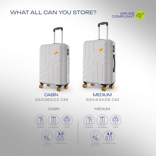 Image of Safari Cabin Stratos 8 Wheels Set of 2 (+ Medium) Trolley Bags, Hard Case Polycarbonate, 360º Wheeling Luggage for Men & Women, Travel Bag Suitcase for Travel, Trolley Bags for Travel, Cloud Grey