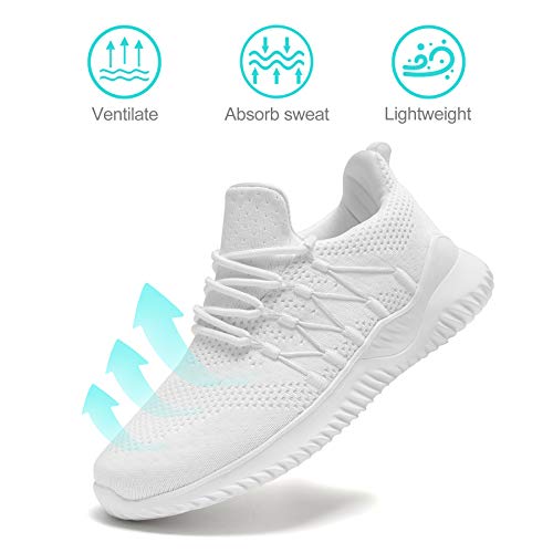 Womens Sneakers Gym Shoes - Slip On Walking Tennis Gym Jogging Sports Athletic Running Sneaker All White Us 7.5/Eu 38.5 #TOP3