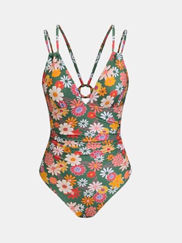Image of CUPSHE Women's One Piece Swimsuit V Neck Tummy Control Double Adjustable Straps Back Cutout O-Ring