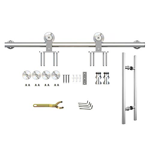 Beschlagset Edelstahl 200cm für Schiebetür Laufschiene Schiebetürbeschlag Schiebetürsystem + mit Stangengriff inova