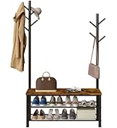 Yusong Schoenbank met 2 Hall Tree Kapstokken Stand, 35.4" Industriële Entryway Bench 3 Tier Schoenen...