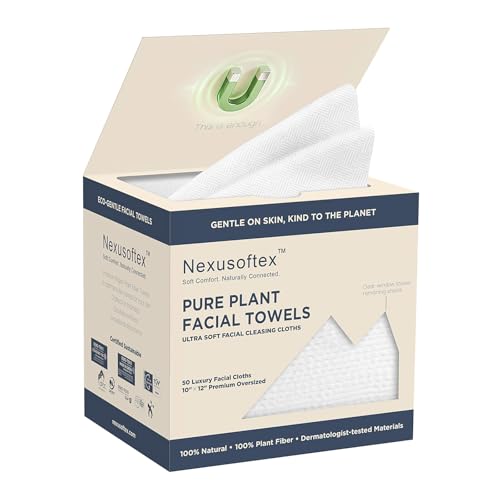 Premium Disposable Face Towels 10x12 XL 90gsm Ultra-Thick 100% USDA Biobased Facial Towel Gentle for All Skin Types Magnetic Closure Box with Visibility Window (1 pack of 50ct)