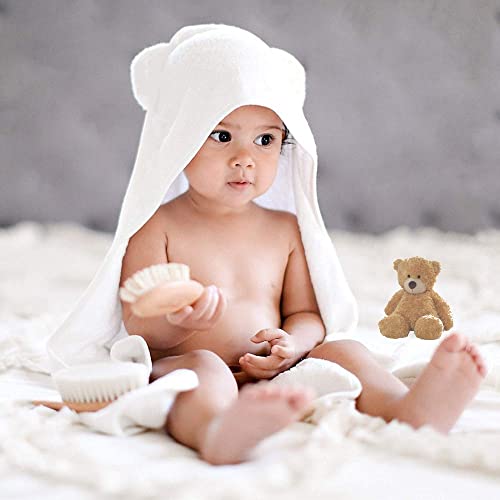 Image of BY LORA Hooded Baby Towel with Ears, Soft 100% Rayon Toddler Bath Towel, Highly Absorbent Wrap for Boys & Girls, 35 x 35 Inches, Baby Gift, White Ears