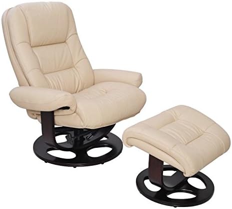 BarcaLoungerJacque II Leather Recliner & Ottoman - Ivory