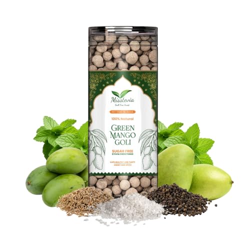 Image of Misstevia Sugar Free Green Mango Goli (110g) | Stevia Sweetened Aam Pachak | Sweet & Spicy Chatpata Churan | Digestive Mukhwas | Mouth Freshener | No Added Sugar