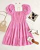 ZESICA Women's Boho 2025 Summer Square Neck Puff Sleeve Off Shoulder Smocked Tiered Casual A Line Short Mini Dress,Dustypink,Medium #4