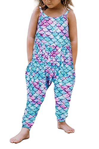 Toddler Girl Summer Clothes 3T 4T Mermaid Outfit Shirts Strap Romper Jumpsuit with Pockets