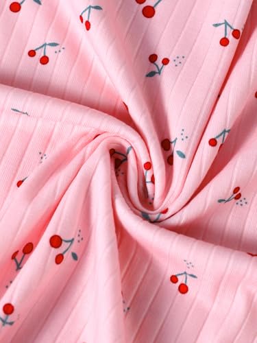 Image of Hilinker Women Cute Cherry Pajama Set Short Sleeve Top with Shorts Sleepwear 2 Piece Lounge Sets Pink Red Cherry Small