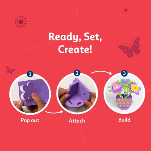 Image of Fevicreate Build-n-Create Foam-Tastic Flower Bouquet Kit | Flower Making | Foam Craft | Develop Fine Motor Skills | Travel Friendly | Screen-Free Play | Gifting | Ages 5 +