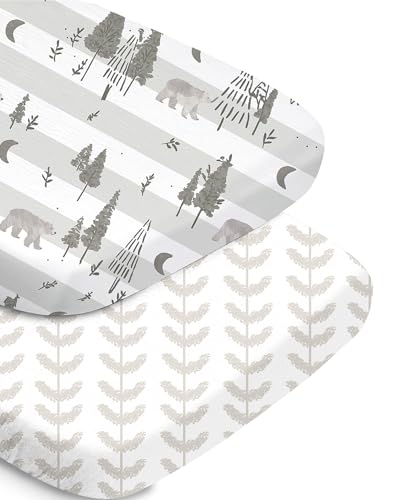 Bassinet Fitted Sheet Set - Beige Trees&amp;Leaf, Universal Fit for Baby Boys and Girls, Soft and Durable, Compatible with Halo, Mika Micky, Baby Delight, and More