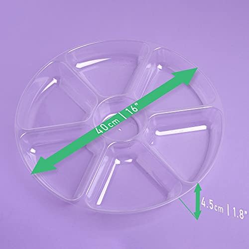 STACKABLES Pack of 3 Large Plastic Compartment Trays with Dome Lids - Reusable Serving Platters for Parties - Compartment Appetizer Platter - 7 Sections - Clear - 16" (40cm)