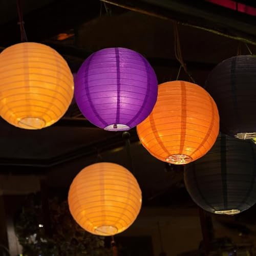 Image of Orange Purple Black Paper Lanterns Decorative 12pcs Halloween Hanging Decorations for Graduation Thanksgiving Birthday Party Decorations