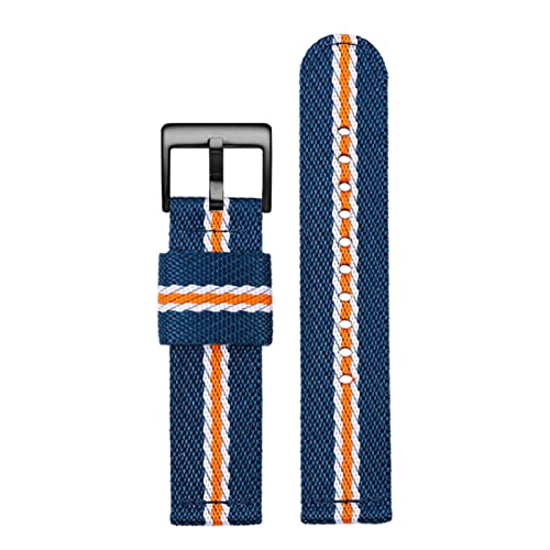 Bracelet de montre en nylon Omega Seahorse 300 toile sport épais 20mm bleu blanc jaune B