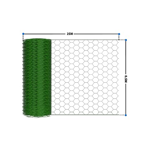 Sechskantgeflecht 25m - 50cm hoch - Gartenzaun Maschendraht - Maschenweite 25mm Drahtgitter Zaun - PVC-beschichtetes Grün Kaninchendraht Hasendraht Kleintier Volierendraht Tiergehege für Gartenzaun