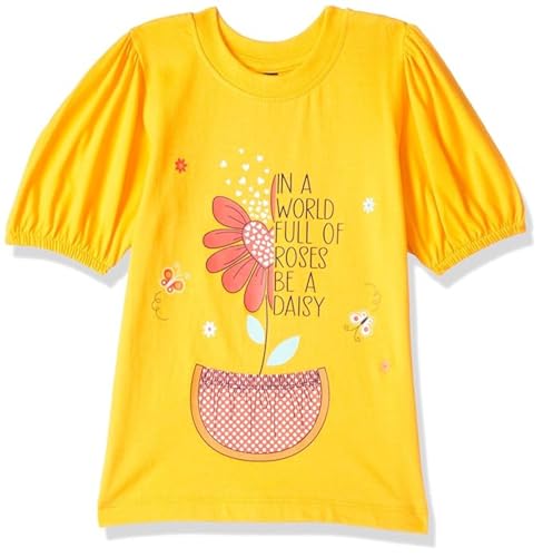 Image of T2F Girls Cotton Printed Regular Fit Puff Sleeve T-Shirt (Pack of 5)