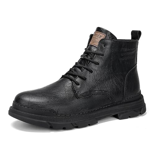 Legou Bottes montantes en cuir pour homme style motard vintage, Noir , 39 2/3 EU