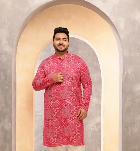 Image of SOJANYA Plus (Since 1958) Men's Cotton Blend Sanganeri Printed Long Kurta