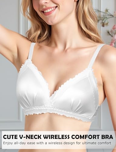 SEAUR Silk Soft Padded Bras for Girls Teens Satin V Neck Support Wireless Seamless Small Breasted Women Everyday Bra2