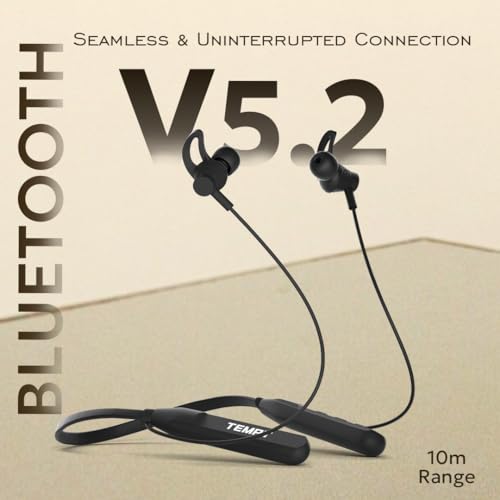 Image of TEMPT Rush X Neckband with 30 Hours of Playback Time, Vibration Alert, BT V5.2, 10mm Drivers with Copper Ring, Crystal Clear Sound (Black)