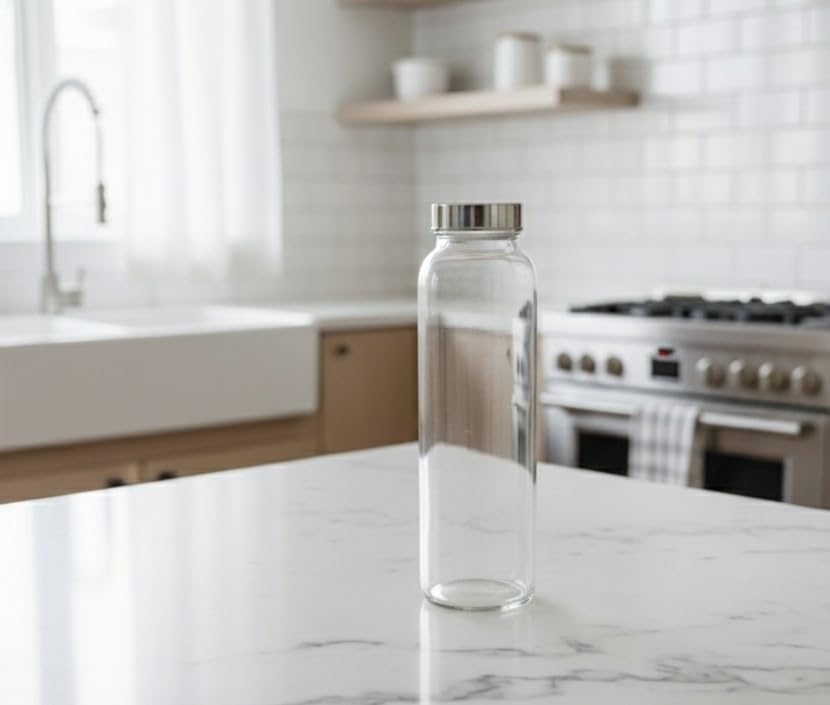 Image of Vency Glass Water Bottle for Fridge, 800ml, Transparent, Leakproof Flip Cap, Airtight Seal, for Milk, Juice, Cold Beverages, Durable, Scratch-Proof, Freezer Safe (Set of 1)